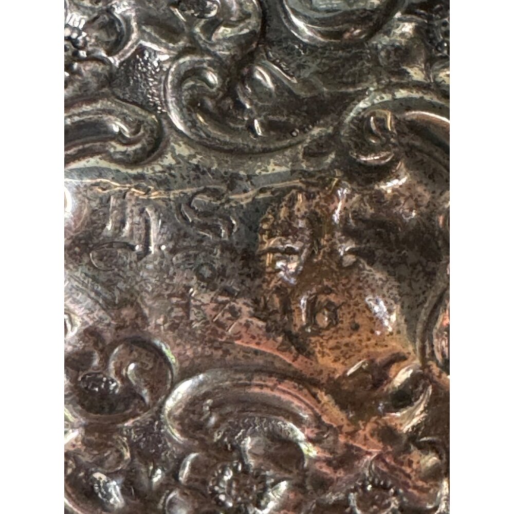Antique Ornate Silver Hinged Trinket Box With Floral & Scrollwork Design - Picture 3 of 11
